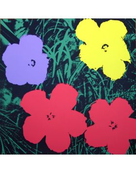 Fleurs - Rouge/Pourpre/Jaune sur fond Vert 11.73